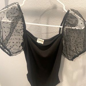 Peach love black bodysuit.